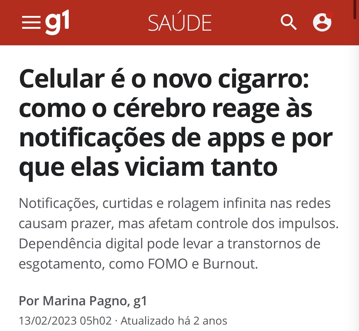 Celular é o novo cigarro - Artigo G1 Saúde
